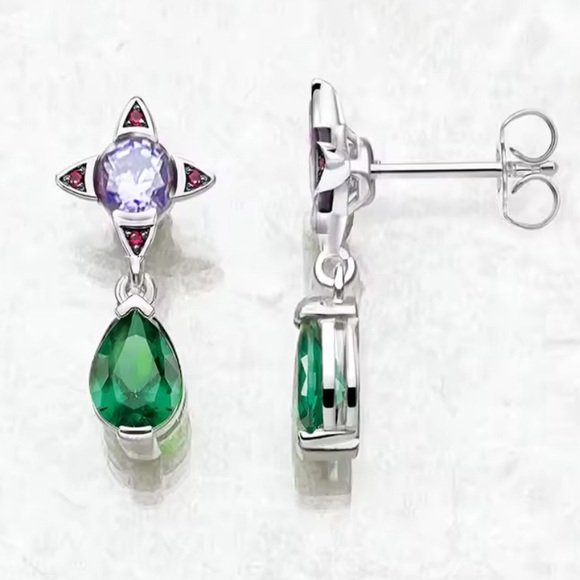 NWOT Green Drop With Purple Star earrings, Sterling silver - Picture 1 of 7
